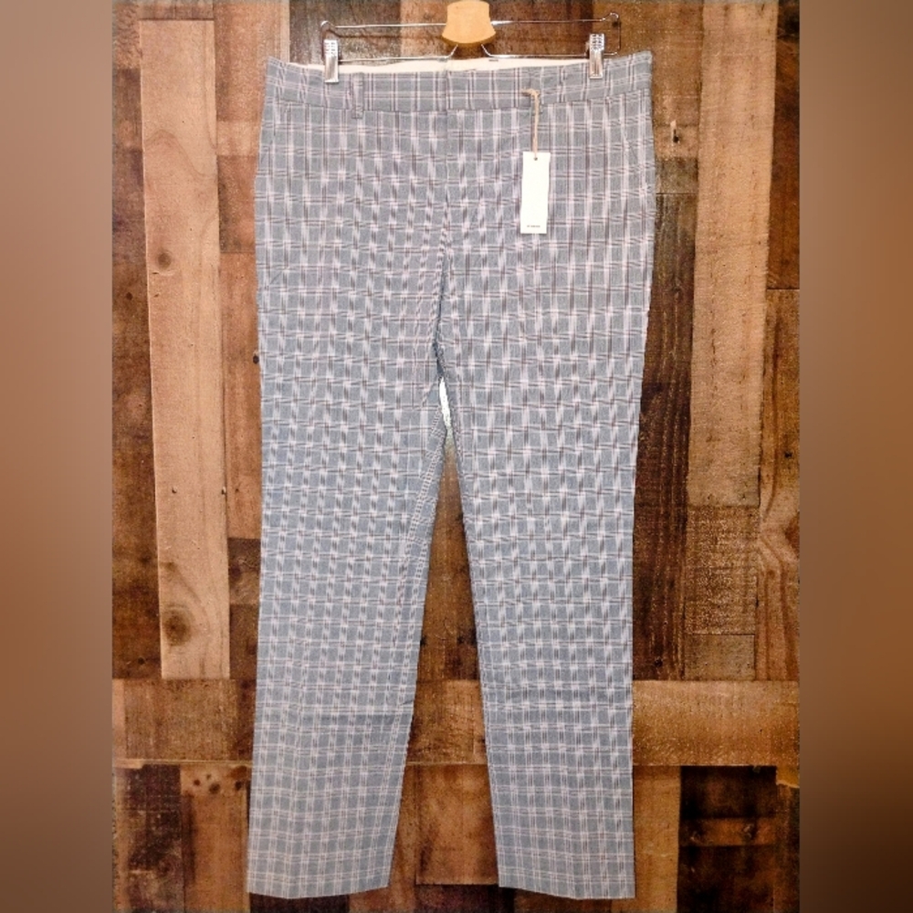 NWT MR. TURK Men's Plaid Trouser Pants Size 34 Blue Gray Red Flat Front